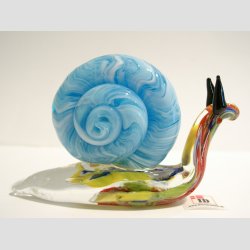 Glaskunst - Glas Snegl - Millefiori &amp; Mix Jadefarver - 10cm