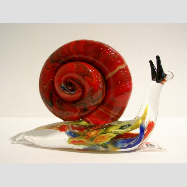 Glaskunst - Glas Snegl - Millefiori &amp; Mix Jadefarver - 10cm Multi M&oslash;rk