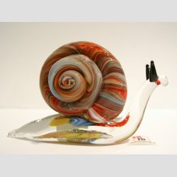 Glaskunst - Glas Snegl - Millefiori &amp; Mix Jadefarver - 10cm