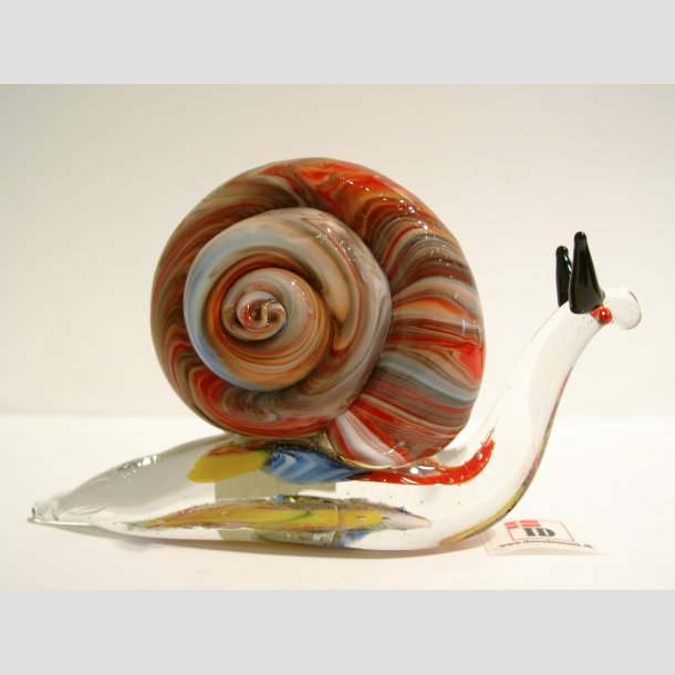 Glaskunst - Glas Snegl - Millefiori &amp; Mix Jadefarver - 10cm Orange