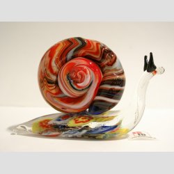 Glaskunst - Glas Snegl - Millefiori &amp; Mix Jadefarver - 10cm