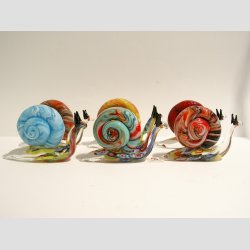 Glaskunst - Glas Snegl - Millefiori &amp; Mix Jadefarver - 10cm