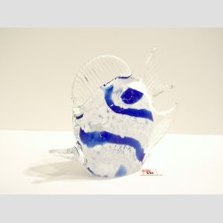 Fisk - Glasfigur - Hj Finne - Klar/Hvid/Bl - H8cm, B10cm