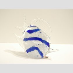 Fisk - Glasfigur - Hj Finne - Klar/Hvid/Bl - H8cm, B10cm