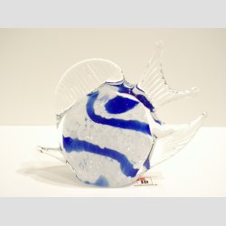 Fisk - Glasfigur - Hj Finne - Klar/Hvid/Bl - H8cm, B10cm