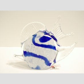 Fisk - Glasfigur - Hj Finne - Klar/Hvid/Bl - H8cm, B10cm