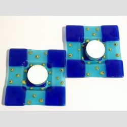 Glasfad - Med Millefiori Prikker - Bl/Lysebl - Gule Millefiori - 11x11cm