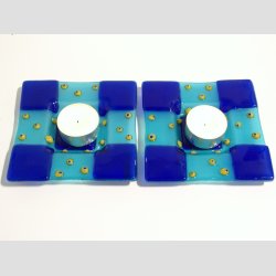 Glasfad - Med Millefiori Prikker - Bl/Lysebl - Gule Millefiori - 11x11cm