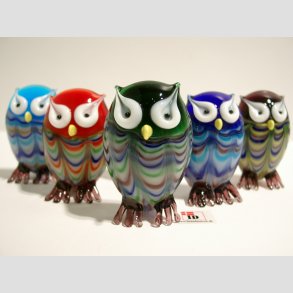 Glaskunst - Stribede Glas Ugle Figurer - 6 Farver - 6cm