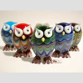 Glasfigurer - Stribede Glas Ugle Figurer - 6 Farver - 5cm