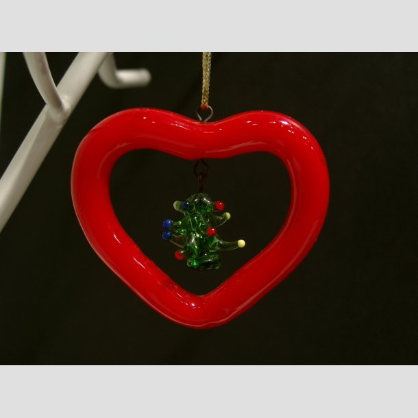 Julepynt - Hngende Glas Hjerte - 5cm R&oslash;d
