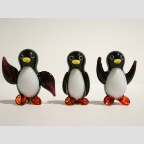 Glasfigur - Mini Glas Pingvin - Sort/Hvid - 3cm