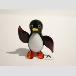 Glasfigur - Mini Glas Pingvin - Sort/Hvid - 3cm