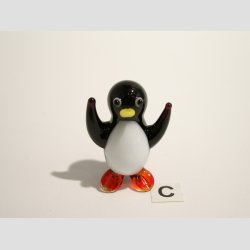 Glasfigur - Mini Glas Pingvin - Sort/Hvid - 3cm