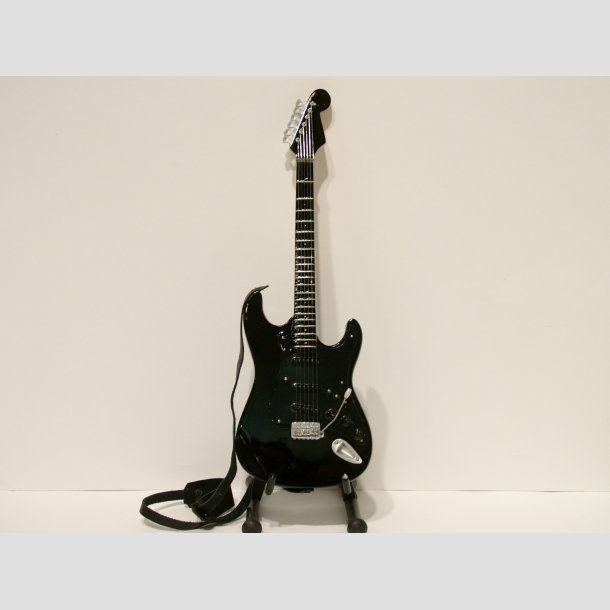 Miniatyrer Black Elgitarr - Med Stand &amp; Rem - 25cm