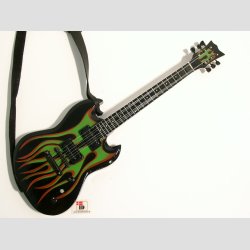 Miniaturer Elektrisk Green Flame Guitar - Med Stand &amp; Rem - 25cm