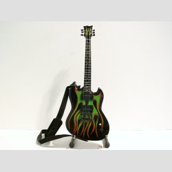 Miniaturer Elektrisk Green Flame Guitar - Med Stand &amp; Rem - 25cm