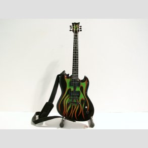 Miniaturer Elektrisk Green Flame Guitar - Med Stand & Rem - 25cm