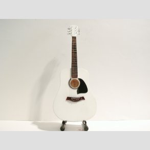 Miniature Akustisk Hvid Guitar - Med Stand/ske - 25cm