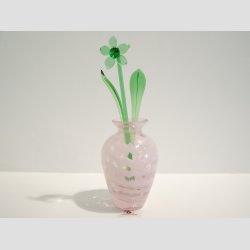 Glas Vase - Mundblst - Klar/Lyserd/Rosa Striber - 10cm