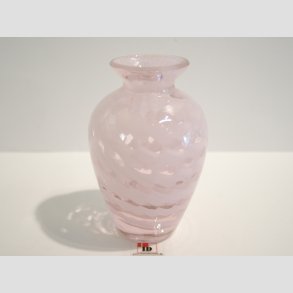 Glas Vase - Mundblst - Klar/Lyserd/Rosa Striber - 10cm