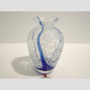 Mundblst Glas Vase - Klar/Hvid/Bl Striber - 10cm