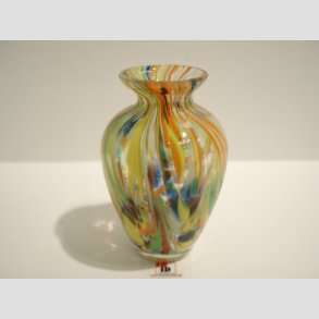 Glasvase - Mundblst Glas Vase - Klar/Gul/Grn - 10cm