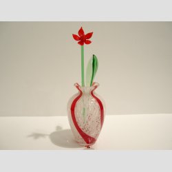 Glas Vaser - Mundblst Glas Vase - Klar/Rd/Hvid - 10cm