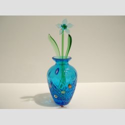Vase - Mundblst Glas Vase - Klar/Bl Med Millefiori - 10cm