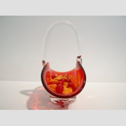 Glasskl - Hndlavet Mini Glas Skl Med Hank - Rd - 12x12cm