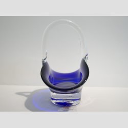 Glasskl - Hndlavet Mini Glas Skl Med Hank - Mrkebl - 12x12cm