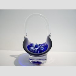 Glasskl - Hndlavet Mini Glas Skl Med Hank - Mrkebl - 12x12cm