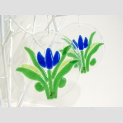 Glasfusing - Rund Glas Plaque - 1 stk Bl Tulipan - 12cm