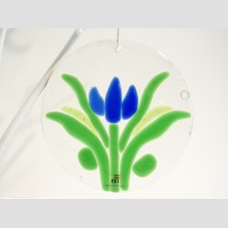 Glasfusing - Rund Glas Plaque - 1 stk Bl Tulipan - 12cm
