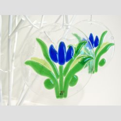 Glasfusing - Rund Glas Plaque - 1 stk Bl Tulipan - 12cm