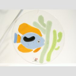 Glasfusing - Rund Glas Plaque - 1 stk Bl/Orange Fisk - 12cm