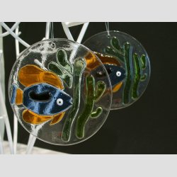 Glasfusing - Rund Glas Plaque - 1 stk Bl/Orange Fisk - 12cm