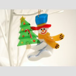 Julepynt - Glas Hngende - Snemand Med Juletr &amp; Julemand Med Julestjerne- 9cm