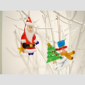 Julepynt - Glas Hngende - Snemand Med Juletr & Julemand Med Julestjerne- 9cm