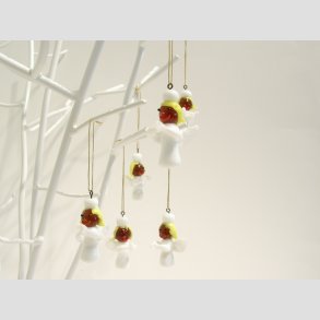 H�ngende Glas Hvid Engel - 4,5cm - 1 S�t med 6 stk