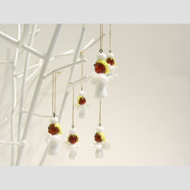 H�ngende Glas Hvid Engel - 4,5cm - 1 S�t med 6 stk