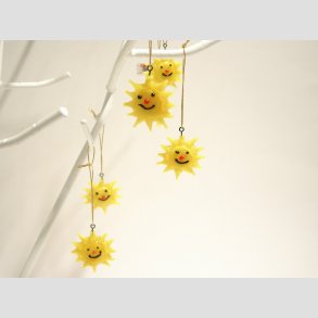 Hngende Glasfigurer - Gul Sol Med Ansigt - 3-4cm