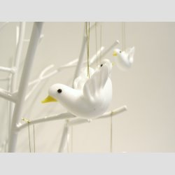 H�ngende Glas Hvid Due - 4,5cm - 1 S�t med 6 stk