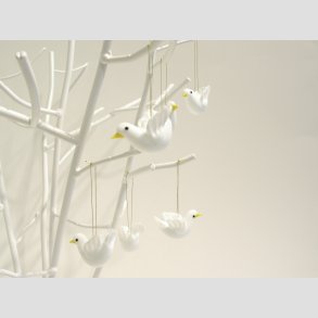 H�ngende Glas Hvid Due - 4,5cm - 1 S�t med 6 stk