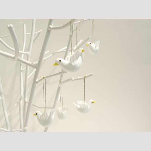 H�ngende Glas Hvid Due - 4,5cm - 1 S�t med 6 stk