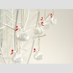 H�ngende Glas Hvid Svane - 4,5cm - 1 S�t med 6 stk