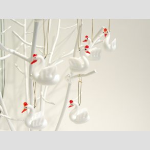 H�ngende Glas Hvid Svane - 4,5cm - 1 S�t med 6 stk