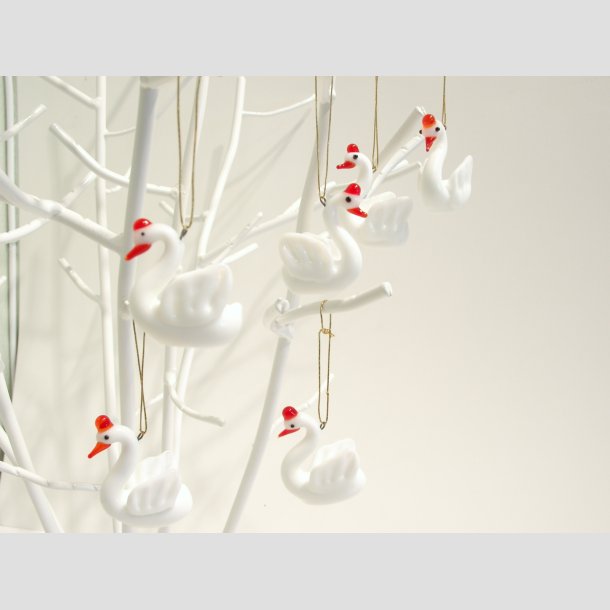 H�ngende Glas Hvid Svane - 4,5cm - 1 S�t med 6 stk