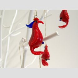 H�ngende Glas R�d Fugl - 4,5cm - 1 S�t med 6 stk