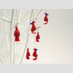 H�ngende Glas R�d Fugl - 4,5cm - 1 S�t med 6 stk
